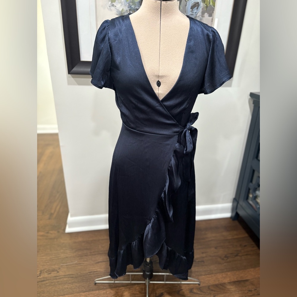 Blue Rain Asymmetrical Ruffled Wrap Dress Blue